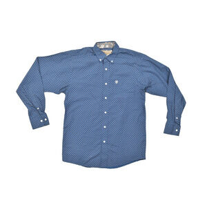 Ariat Shirt Men Small Blue Geometric Print Wrinkle Free Button Down Western Cott